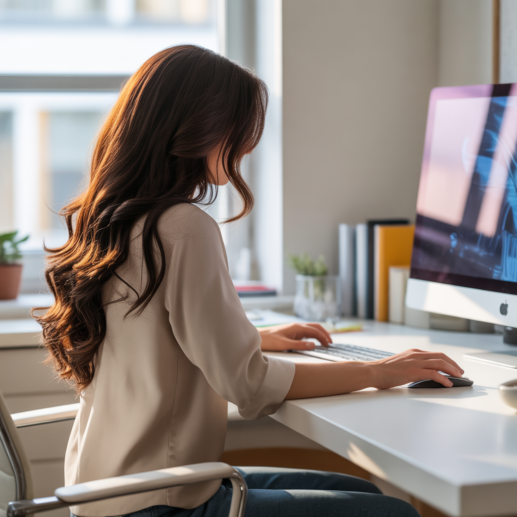 Woman at laptop starting an online business in her 50s
