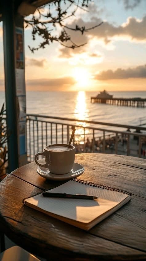 Journal and coffee by sunrise