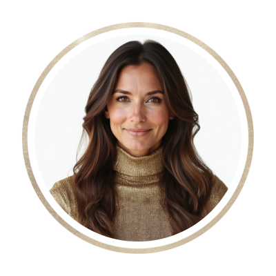 Confident woman in her midlife smiling, representing empowerment and growth.